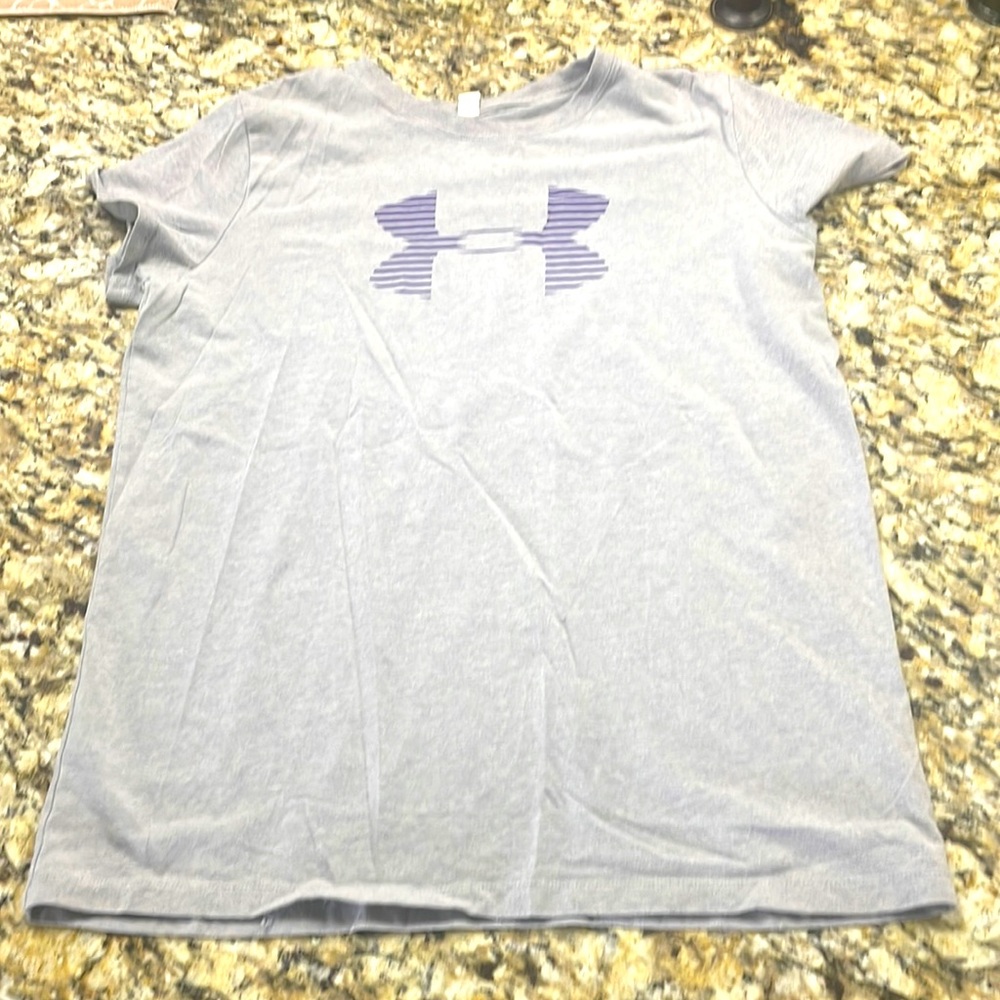Medium grey and purple under armour shirt